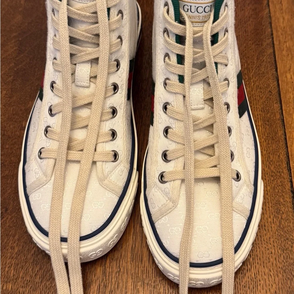 Authentic Women’s Gucci Tennis 1977 Mini GG High Tops White Canvas Sz 38 - Picture 11 of 16